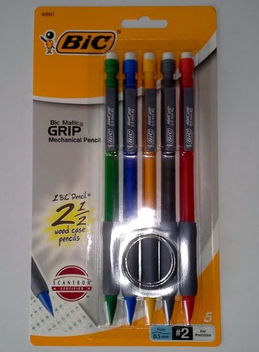 BIC Matic Grip Mechanical Pencil #2 Precision 0.5mm 5 Pack Assorted MPFGP55