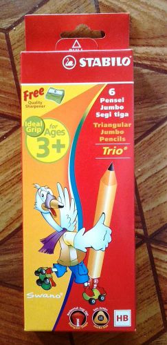 6 Stabilo Trio Triangular Jumbo Pencil HB Kid Free Sharpener