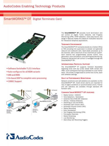 SmartWORKS DT6409TE-EH (PCI Express) Dual Span Terminate E1/T1 910-0704-002  New