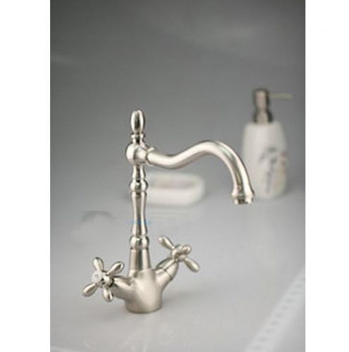 Bathroom&amp; Kitchen Basin Taps Sink Mixers Nickel Brushed Finish Double Handles