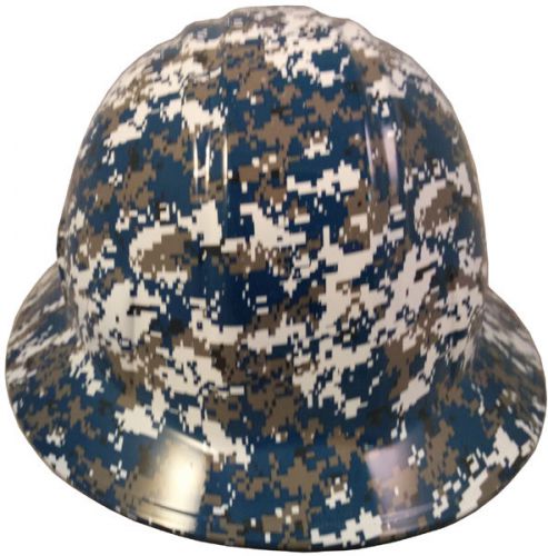 New! Hydro Dipped FULL BRIM Hard Hat w/ Ratchet Suspension - Blue Digital Camo