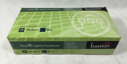 Bastion Blue Vinyl Gloves Lightly Powdered Latex Free Non-Sterile 100 Medium Box