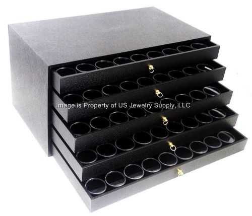 5 Drawer Black 180 Gem Coin Jar Display Cabinet Case