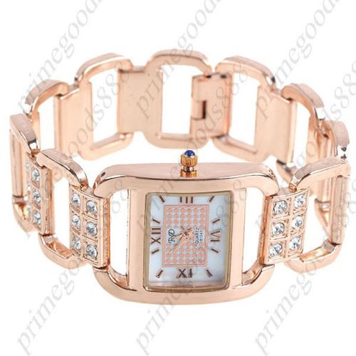 Oblong Rhinestones Bracelet Bangle Lady Ladies Wristwatch Women&#039;s Gold Golden