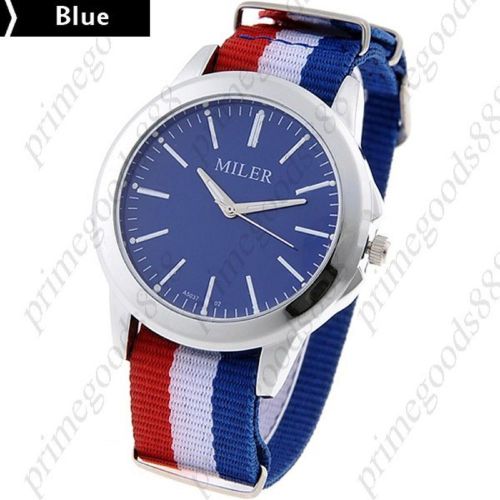 Stylish round case quartz unisex wrist watch canvas chain band in blue for sale