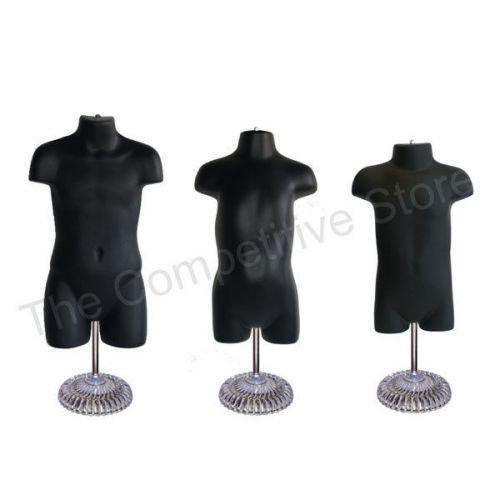 Infant + toddler + child mannequin form with economic plastic base - black for sale