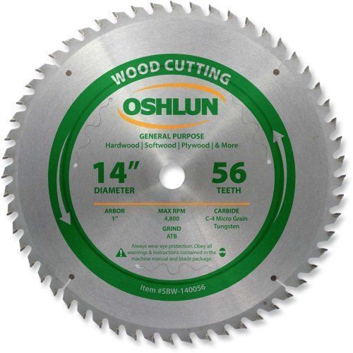 OSHLUN 14&#034; X 56T X 1&#034; GENERAL PURPOSE WOOD SAW BLADE #SBW-140056