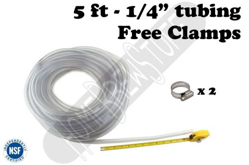 Beverage Tubing 1/4&#034; 5&#039; Free Clamps, Kegerator, Draft Beer, Homebrew Home Brew