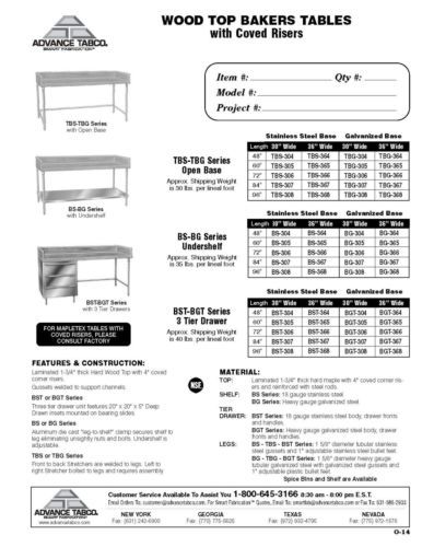 Advance Tabco BST-308 Bakers Table 30&#034;x96&#034; with Drawers