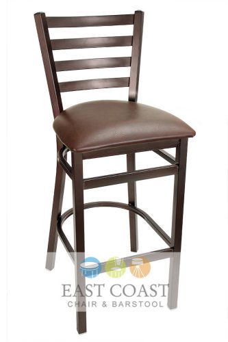 New Gladiator Rust Powder Coat Ladder Back Metal Bar Stool with Brown Vinyl Seat