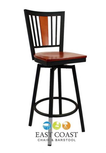 New Steel City Metal Swivel Bar Stool with Black Frame &amp; Cherry Wood Seat