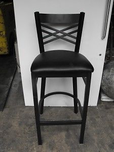 Black Metal Bar Stool Black Vinyl Seat Tavern Pub Deli