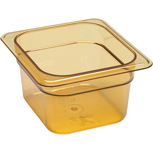 CAMBRO 1/6 GN HIGH HEAT FOOD PAN, 4&#034; DEEP, 6PK AMBER 64HP-150