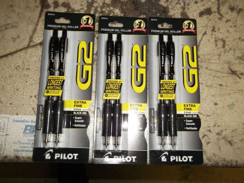 Pilot G2 #31014 Gel Pens Qty 6 Black Ex Fine Pt .5MM Retractable and Refillable