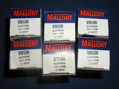 6 Units Mallory VW100 Long Round Shaft Potentiometer 100 Ohm 5 Watt Control