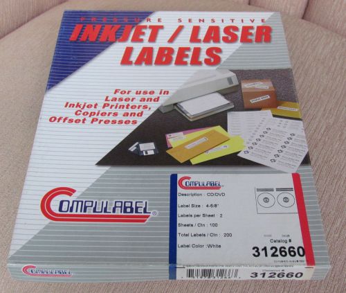 200 CD/DVD MEDIA LABELS COMPULABEL PRESSURE SENSITIVE INKJET/LASER 5931 NEW OLD