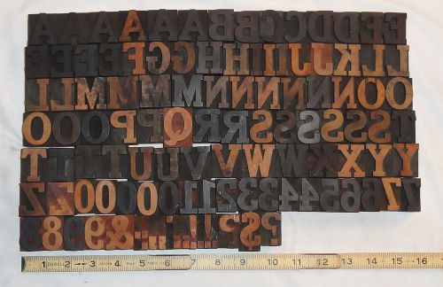 Large 8 line 1.33&#034; antique roman letterpress wood type full upper / no. set 86pc for sale