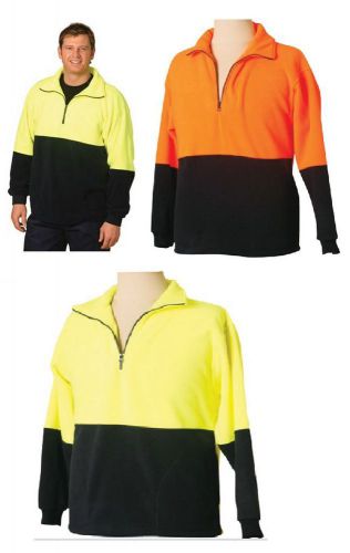 NEW MENS HI VIS VISIBILITY WORK WEAR JUMPER WARM FLURO ZIP UP PULLOVER TOP HIGH