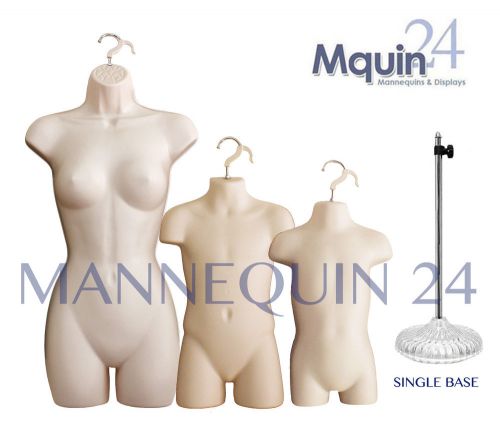 A set of female, child &amp; toddler mannequins in flesh + 1 stand  dress body forms for sale