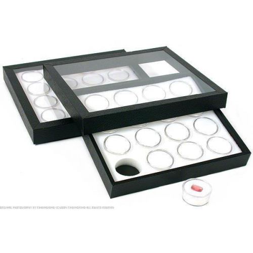 32 Gem Jars White Display Tray Travel Case Acrylic Lid