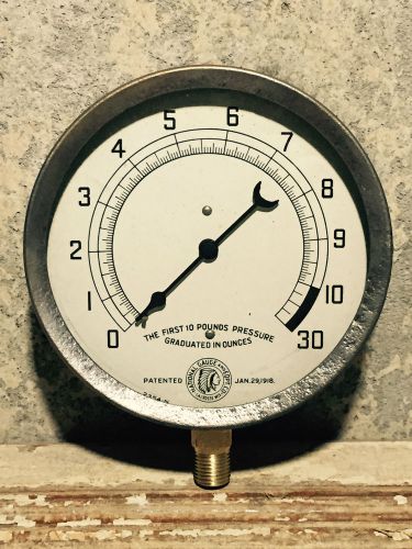 Vintage 1920s Brass Pressure Gauge, Indian Head Logo, Steampunk, Water, Antique