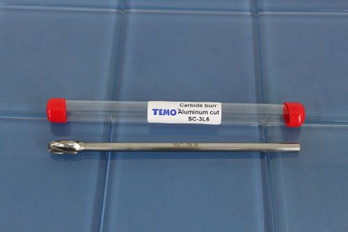 TEMO SC-3L6 NFAluminum Cut 7&#034; L Carbide Burr File 1/4&#034; SHK 3/8&#034; HEAD Cylind B...