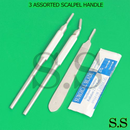 3 ASSORTED SCALPEL HANDLE #3 +10 STERILE SURGICAL SCALPEL BLADES #10