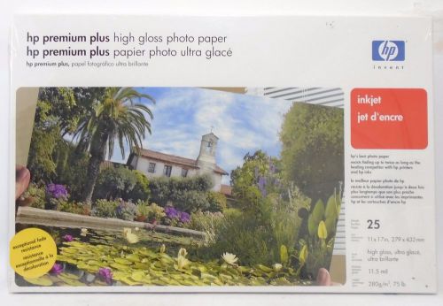 HP Q5495A Premium Plus Photo Paper, High Gloss 25 Sheets, 11 x 17 Inches - New