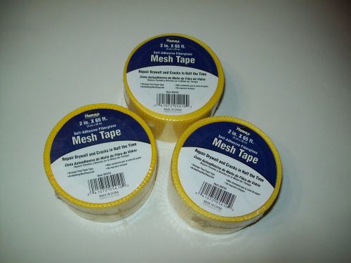 3 ROLLS  Fiberglass Mesh Tape , Drywall Adhesive Tape, 2&#034; x 65 ft. NEW &amp; SEALED