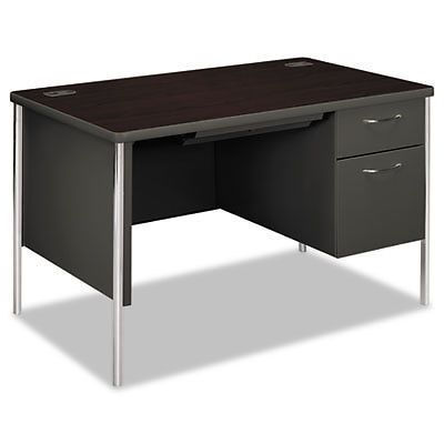 Mentor Series Single Pedestal Desk, 48w x 30d x 29-1/2h, Mahogany/Charcoal