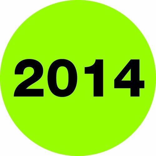 Tape logic dl6797 year circle label, legend &#034;2014&#034;, 2&#034; diameter, fluorescent for sale