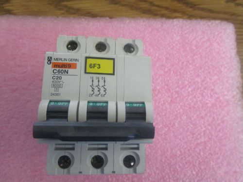 Merlin Gerin Model: 24351.  Multi9 C60N C20 Three Pole Circuit Breaker. &lt;