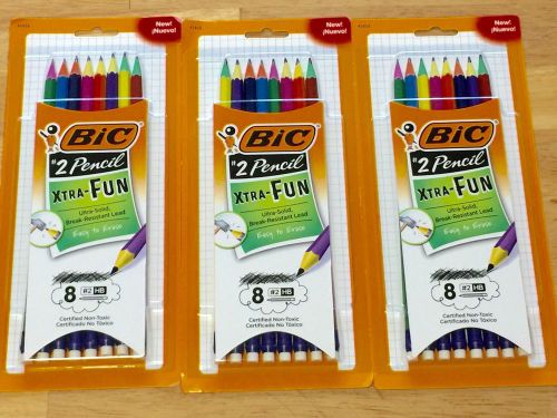 24 BIC #2 HB Xtra-Fun Pencils Vibrant Colors, Ultra Solid, Break Resistant Lead