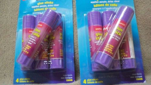 Staples Washable Glue Sticks, Purple, Dries Clear, 2 - 4/Pack (8 total)    NEW