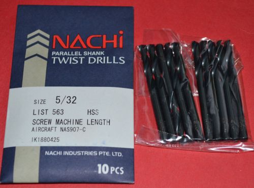 10 Pcs NACHI 5/32&#034; Screw Machine Length - Aircraft style-Black Oxide HSS Drills