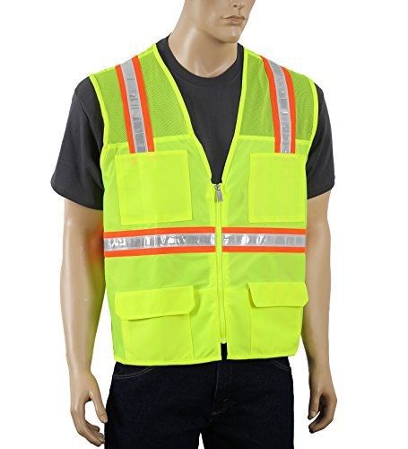 Safety depot two tone mesh safety vest with pockets and zipper high visibility for sale