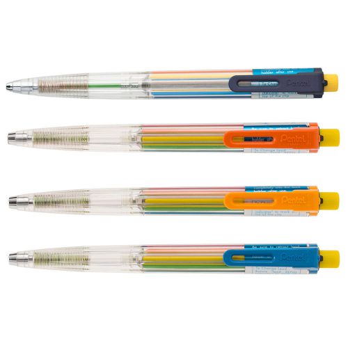 Pentel PH158ST1 Black, Dark Orange, Light Orange, Blue Clip Pencil 1pc Each