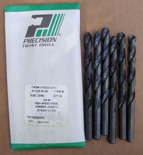 SIX PRECISION TWIST DRILL  STEAM OXIDE  23/64&#034;   BITS