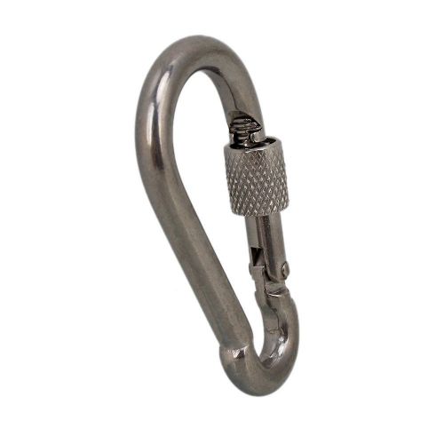 M12 140mm silver stainless steel 304 spring snap hook carabiner with screw lock for sale