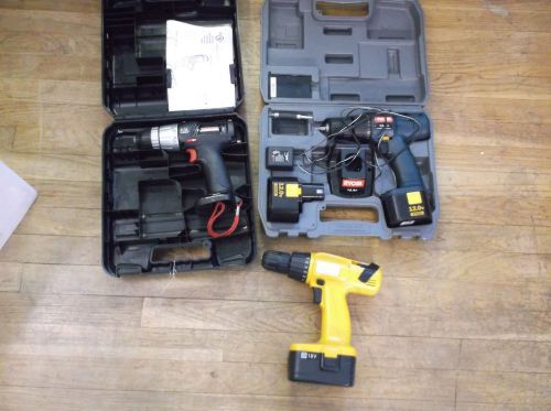 LOT 3 pcs cordless power drills for parts Craftsman 9.6v Ryobi 12v cal-hawk 18v