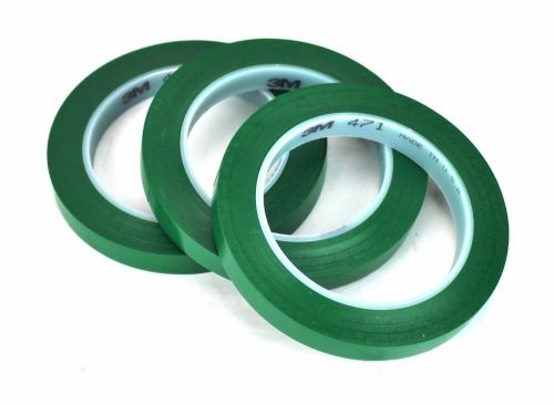 3M 471 Vinyl Tape Green 1/2&#034; x 36 Yards Aisle Lane Safety Tape 3 ROLLS USA 1M