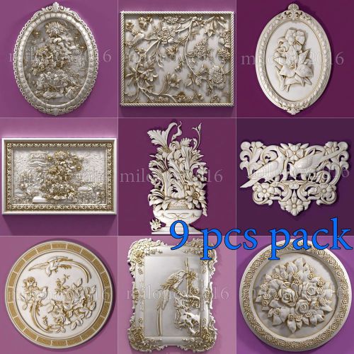 3d stl Model relief 9 pcs Pack for CNC Router Artcam Cut3d Aspire