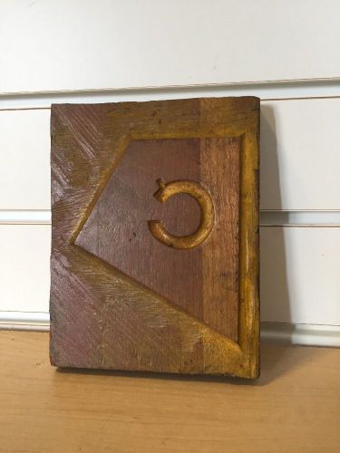 Vintage hand carved wooden print block c cents symbol abstract primitive decor for sale