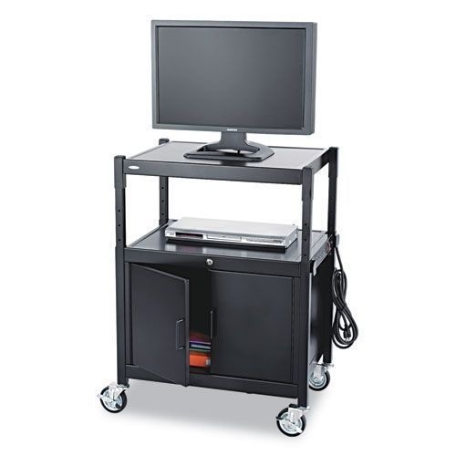 Safco Mobile AV Adjustable Cart With Locking Cabinet - 8943BL - Black