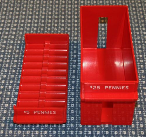 Set MAJOR METALFAB COLOR-KEYED Plastic Storage Coin Roll Pennies $5 Tray $25 Bin