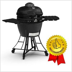 Pit Boss Ceramic Kamado Black Grill K22 w Smoker BBQ Cooker Bamboo Side Shelves