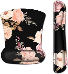 EkuaBot Pink Flower Keyboard Wrist Rest Pad  Mouse Wrist Rest Support Pads Set