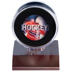 Wood Hockey Puck Holder - Dark Wood