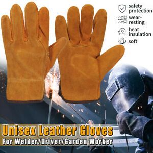 Leather Welding Gloves Heat Resistant Protect Hands Tool Welder Safety Work BBQ