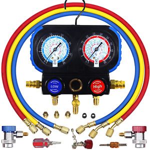 AutoWanderer Tool 3-Way A/C R134a Manifold Gauge Set Air Conditioning Diagnostic